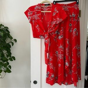 AKIRA Red Floral Crop Top And Maxi Skirt Two Piece Coordinating Set || S/M